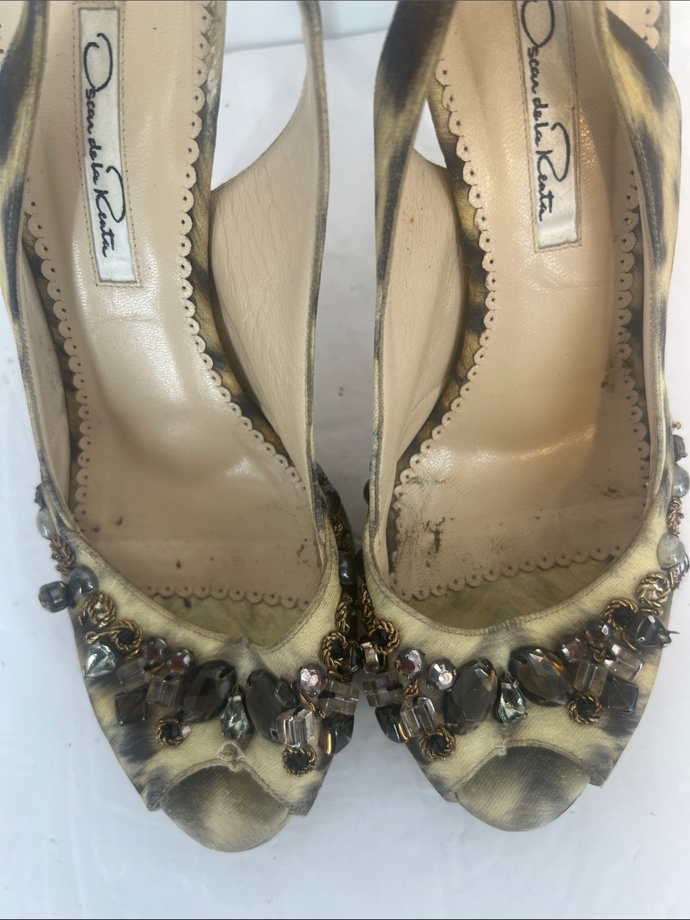 Oscar de la Renta Jeweled Slingback animal print Heels Vintage - Picture 8 of 14